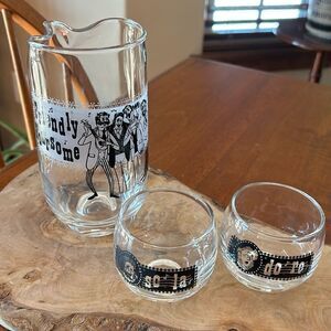 RARE Vintage Friendly Foursome Glassware 3 Piece Cocktail Set Barbershop Quartet
